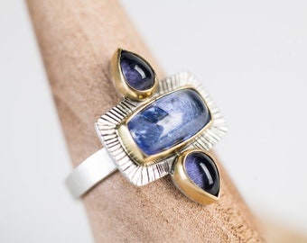 Florence Tanzanite & Iolite Ring in 18k Gold and Silver, US  Size 6 1/2, Blue, Purple, Gemstone, Hand Fabricated, One of a Kind
