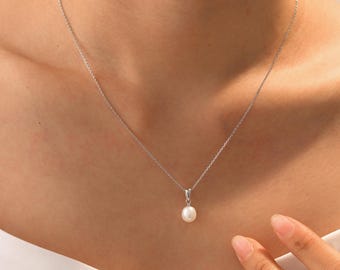 Freshwater Pearl Necklace, Sterling Silver Drop Pearl Necklace, Elegant Pearl Necklace, Wedding Jewelry, Bridesmaid Gift for Her, For Sister