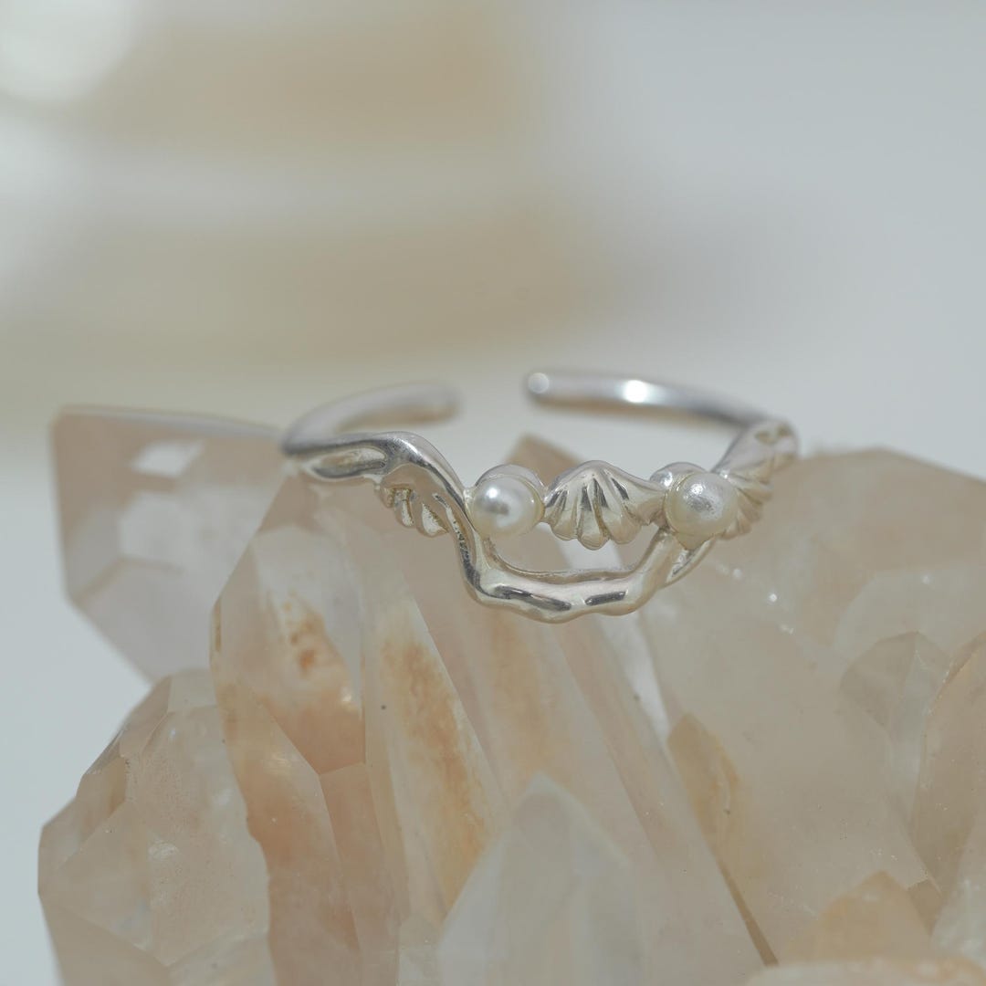 Shell Ring Silver Sterling Silver Shell Pearl Stacking Ring • Exquisite Ocean Shell Ring ...