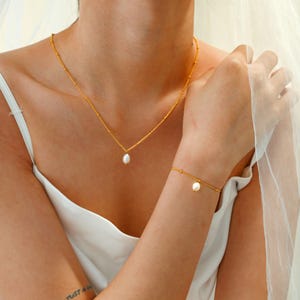 Real Pearl Pendent Necklace, Gold Freshwater Pearl Drop Necklace, Minimalist Pearl Necklace, Bridal Necklace, Bridesmaid Gift