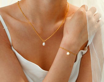 Real Pearl Pendent Necklace, Gold Freshwater Pearl Drop Necklace, Minimalist Pearl Necklace, Bridal Necklace, Bridesmaid Gift