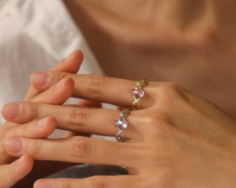 A story of royal elegance inspired by swans, braided pink zircon ring, couple rings pink sapphire crown ring, magic ring, silver/gold ring,