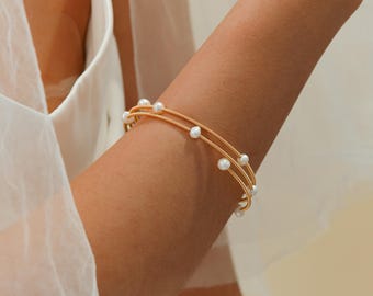 Pearl multi-layer bracelet, Three Layer Bracelet, Real Freshwater Pearl Bracelet, Bridesmaid Gift for Her, Christmas Gift for Mom