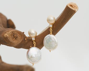 Pendientes de perlas barrocas naturales, delicados pendientes de perlas, llamativos pendientes colgantes de perlas, joyas de novia, pendientes de boda, regalo de dama de honor.