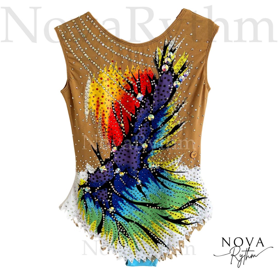 Rainbow Winged Gymnastics Leotard with Rhinestones