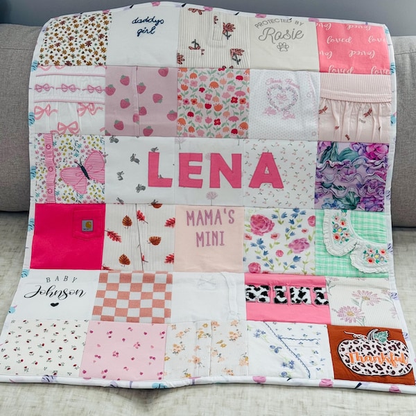 Personalized Baby Clothes Memory Quilt: Custom Name Keepsake Blanket
