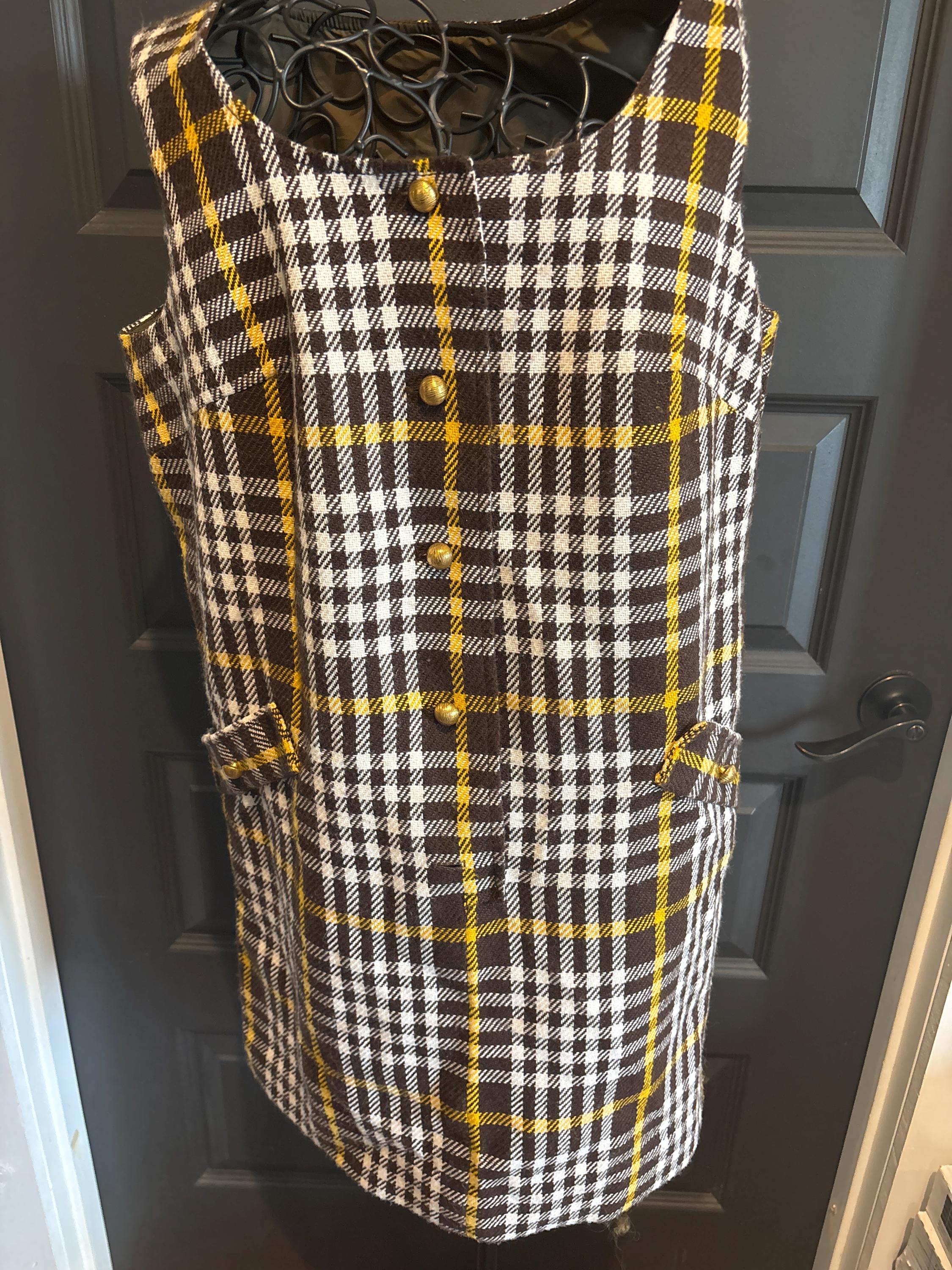 Cute Vintage Plaid Dress With Gold Buttons - Etsy