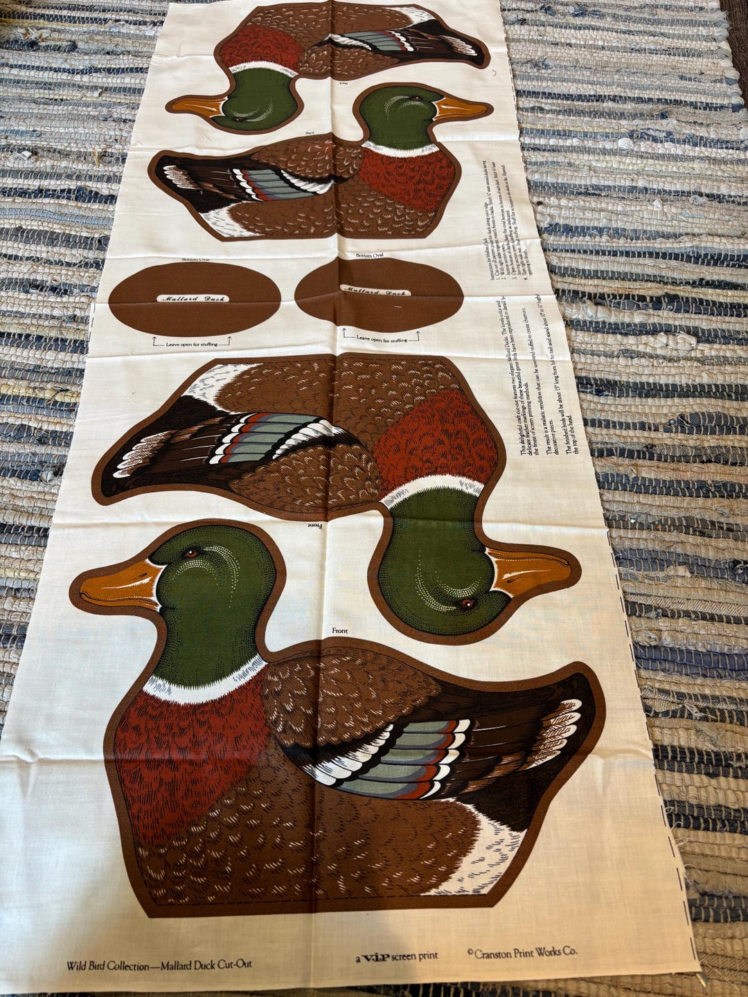 2 Mallard Duck Pillow Cut Out Fabric Panels Front and Back With ...