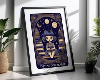 Fantasy Reader Tarot Card, Dark Academia PNG (Digital Download)