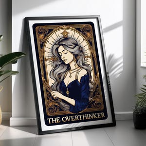 The Overthinker tarotkaart PNG, lezing Dark Academia Design, boekenliefhebber Booktrovert Tarot T-shirt PNG-bestand, digitale download, DIY tarots