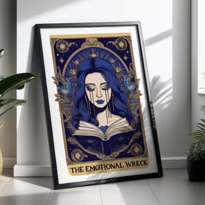 Die emotionale Wrack-Tarot-Karte PNG, Lese dunkel Academia Design, Buch-Liebhaber Booktrovert Schädel-Tarot-T-Shirt Becher PNG-Datei, digitaler Download