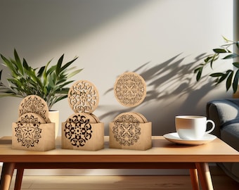 Juego de posavasos geométricos cortados a láser (archivo STL/diseño SVG para impresión 3D) (descarga digital)