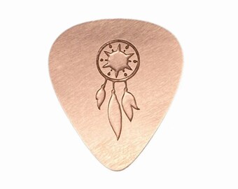 Copper Guitar Pick Plectrum With Etched Dreamcatcher Medium Thickness