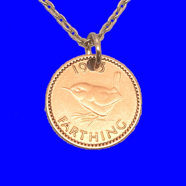 Great Britain One Farthing Bronze Coin Necklace or Key Ring, Choose From Chains or Keychain