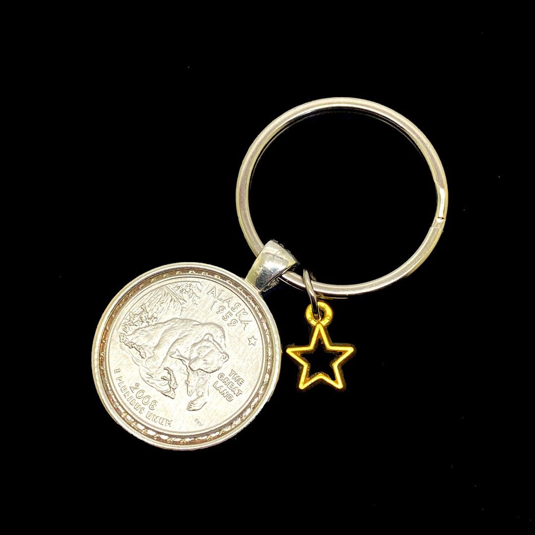 Quarter Coin Keyring With a Star Charm Choose Your State Etsy