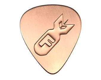 F Bomb Hand Etched in a Copper Guitar Pick