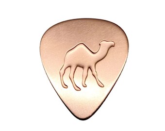 Copper Guitar Pick Plectrum Etched With a Recessed Camel Design