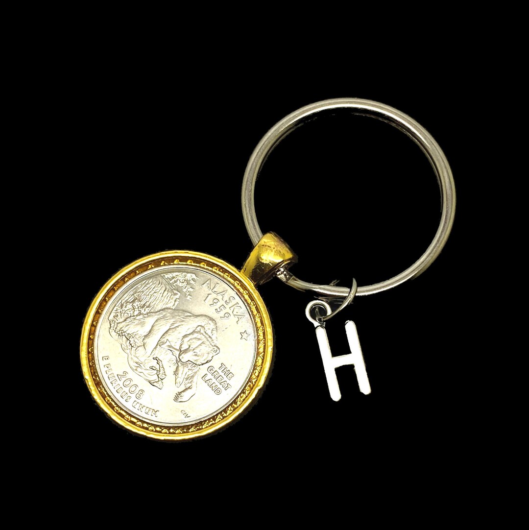 Quarter Coin Keyring With Silver Colored Initial Choose State and