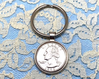 Coin Key Chain Keyring Birth Year  With a Silver Toned Bezel Made From Your Choice of US Quarter Dates Birthday Anniversary Lucky Coin