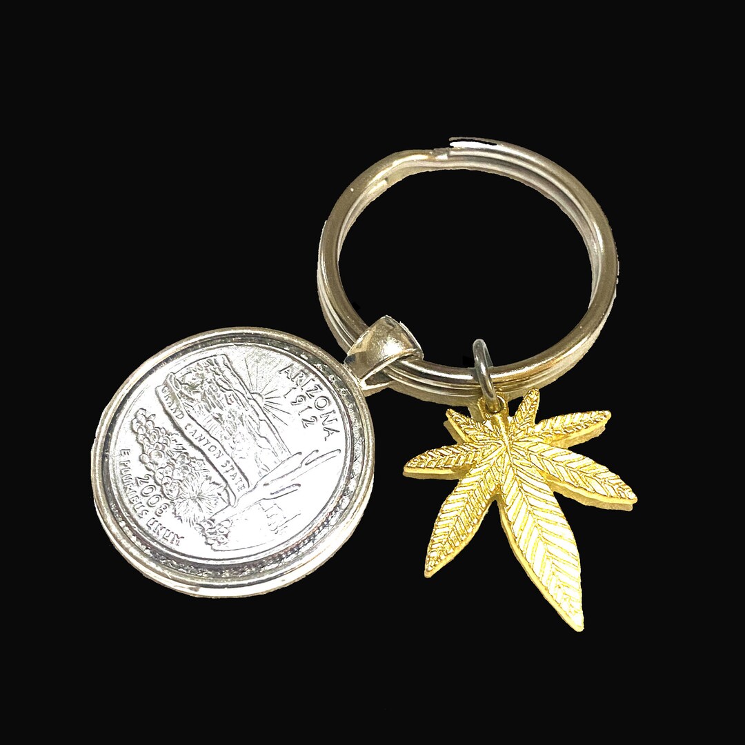 Quarter Coin Keyring With Hemp Leaf Charm Choose Your State Etsy