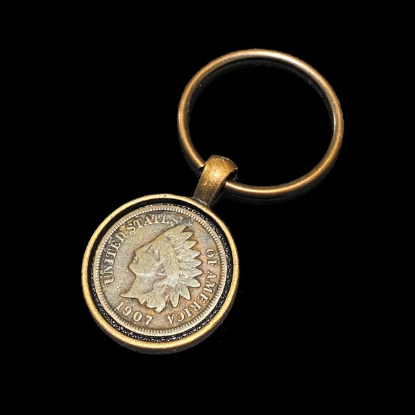 Indian Head Penny Keyring or Key Chain With Copper Colored Ring Good Luck Birthday Christmas Gift Coin