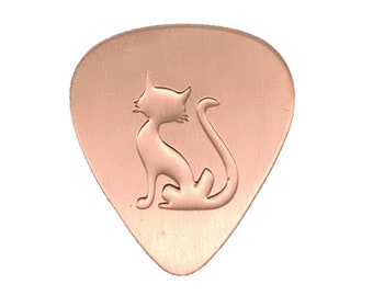 Copper Guitar Pick Plectrum With Etched and Recessed Cat