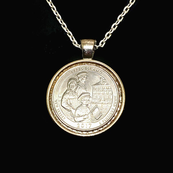 US Quarter Coin Necklace Ellis Island New Jersey