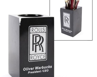 Black Marble Pen & Pencil Holder - Engravable