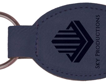 Blue/Black Laserable Leatherette Oval Keychain  3" x 1-3/4"