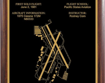 Airport Plaque for First Solo, Private Pilot, Commercial Pilot License Certificate
