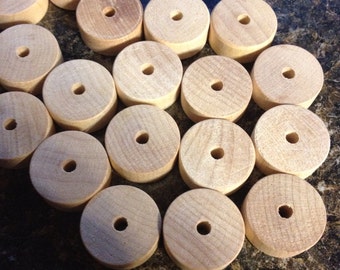 REDUCED! 100 3/4 inch x 5/16 wooden wheels unfinished bead Free Shipping