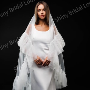 Ruffle Edge Bridal Veil with Blusher: Two Layer Frill Tulle Veil