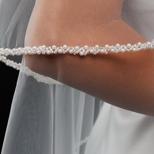 Pearl Beaded Wedding Veil, Beaded edge Veil, Tulle Veil, Wedding Veil with Pearl and Crystal Edge Ivory Veil,  Beaded Edge cathedral veil