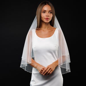 Pearl Beaded Wedding Veil Beaded edge Veil Tulle Veil Ivory Veil, Beaded wedding veil Beaded Edge Cathedral Bridal Veil Beaded edge Veil