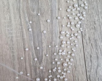 Pearl Beaded Wedding Veil, Beaded edge Veil, Tulle Veil, Ivory Veil, Pearl Bridal Veil, Beaded Edge cathedral bridal veil, Fingertip Veil