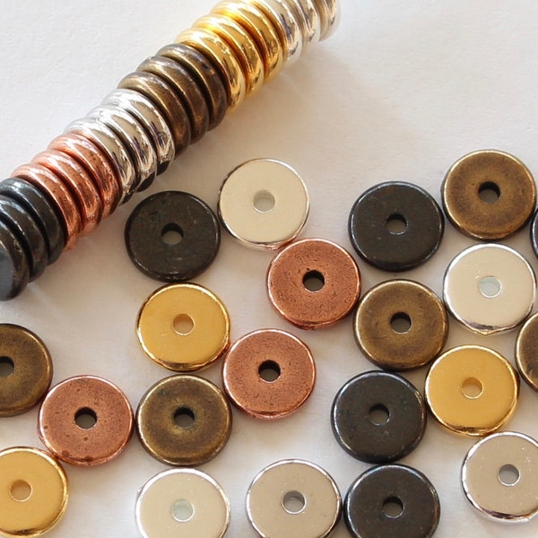 7mm Heishi Discs TierraCast silver, gold, copper, black, brass, white bronze plated pewter, 1.5mm hole, 1.8mm thick metal spacer washer bead