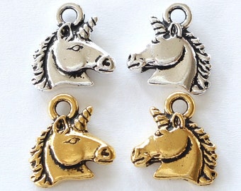 Unicorn Charms, TierraCast gold & silver plated pewter, 2-sided + 3D, horse jewelry, for earrings, charm bracelets, necklace, invitations