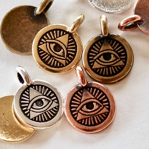 Eye of Providence Charms, TierraCast silver, gold, copper & brass plated pewter, protective all seeing eye for pendants, earrings, necklaces