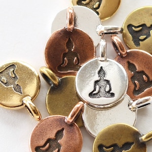 Buddha Charms, TierraCast Silver, Gold, Brass plated pewter, 16.6mm small pendants