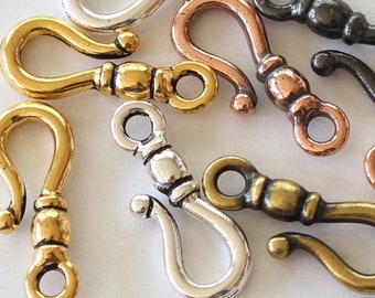 Classic Jewelry Hook Clasps, TierraCast gold, copper & brass plated pewter, 19.25mm, 3D details