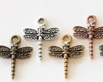 Dragonfly Charms, TierraCast silver, gold, copper, brass plated pewter, for DIY insect necklaces, 20mm dragonfly earrings, bracelets jewelry