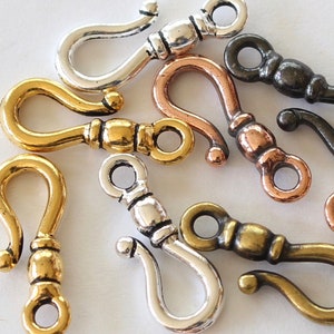 Classic Jewelry Hook Clasps, TierraCast silver, gold, copper, black & brass plated pewter, 19.25mm long + 3D details