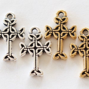 Celtic Cross Charms, TierraCast silver & gold plated, lead free pewter, same on both sides, 18.5mm tall, delicate details, religious pendant