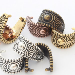 Spiral Pinch Bails, TierraCast large silver, gold, copper, brass plated pewter, swirly pendant bails for large beads + briolettes, 16x9mm