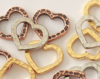 Hammertone Heart Links, TierraCast white bronze, gold & copper plated pewter, 12x14mm washers, 2-sided jewelry love charms or small pendants