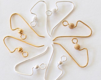 Perfect Balance Ear Wires, silver & gold plated brass, shiny + stardust 3mm ball options, balanced 22 gauge DIY earring hooks