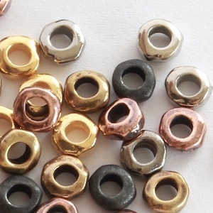 5mm Large Hole Nugget Spacer Beads, TierraCast white bronze, gold, copper, black & brass plated + natural pewter, 2.25mm hole, metal heishi