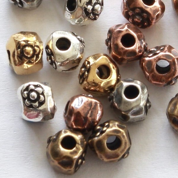 Flower Nugget Spacer Beads, TierraCast large hole focals, silver, gold, copper, brass & natural pewter plating, 7.5x5.5mm, Wild West spacers