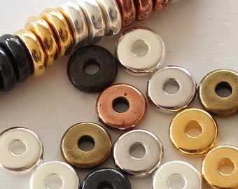 5mm Disk Spacer Beads, TierraCast white bronze,silver, gold, copper, black, brass & rhodium plated pewter, 1.5mm hole, 1.6mm thick washers
