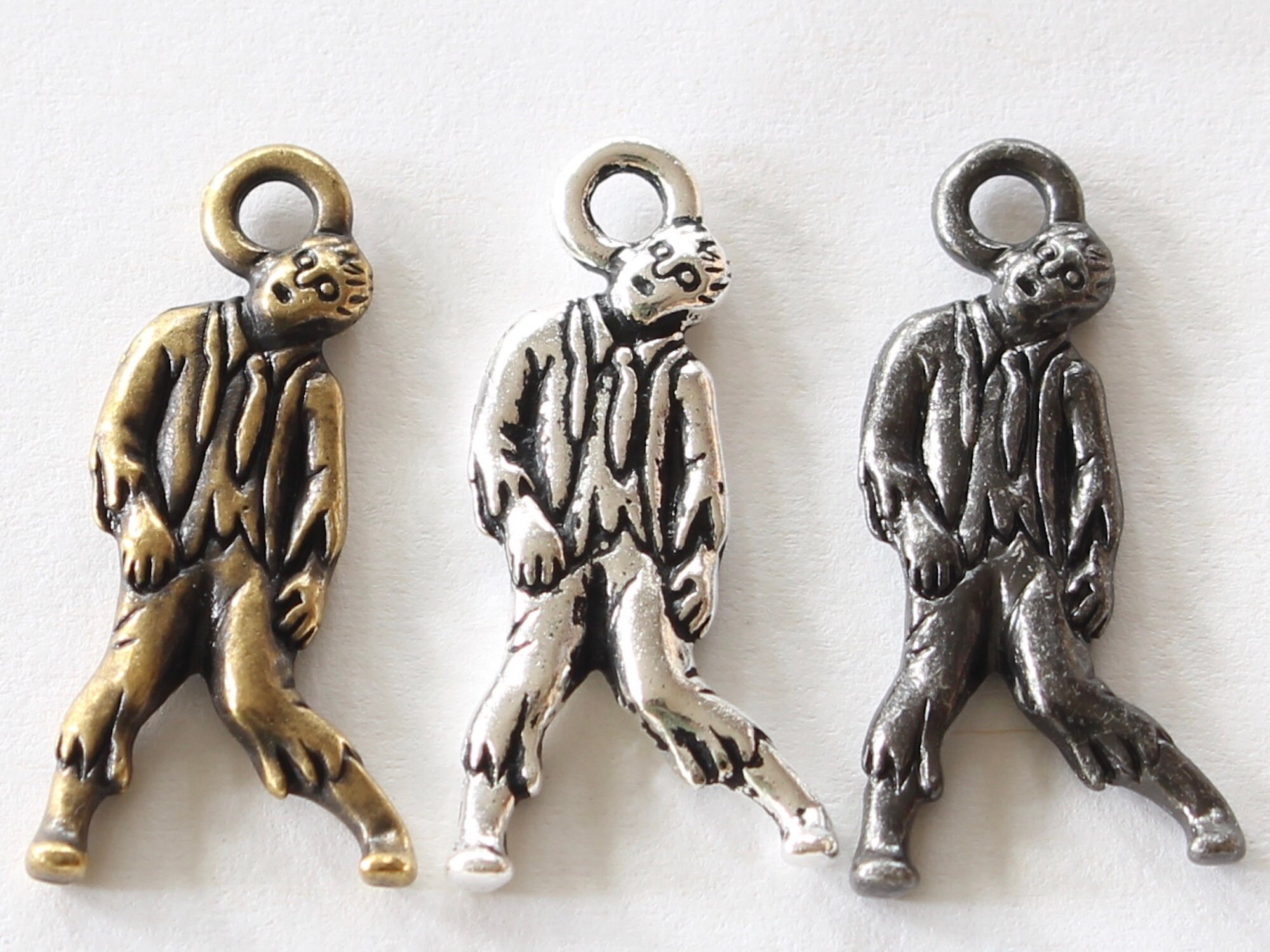 Zombie Charms, TierraCast silver, black & brass plated pewter, Hallow…